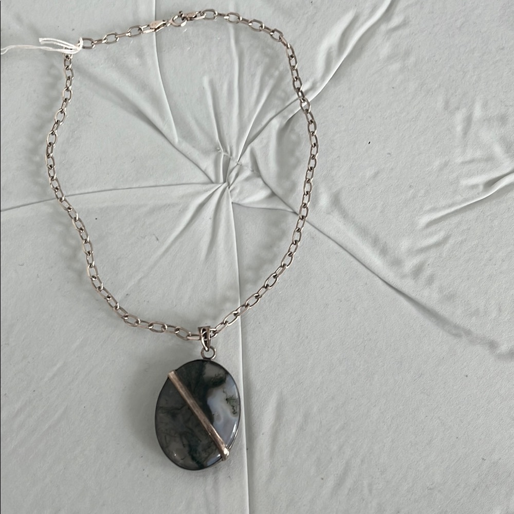 Silver Chain Necklace with Black Pendant